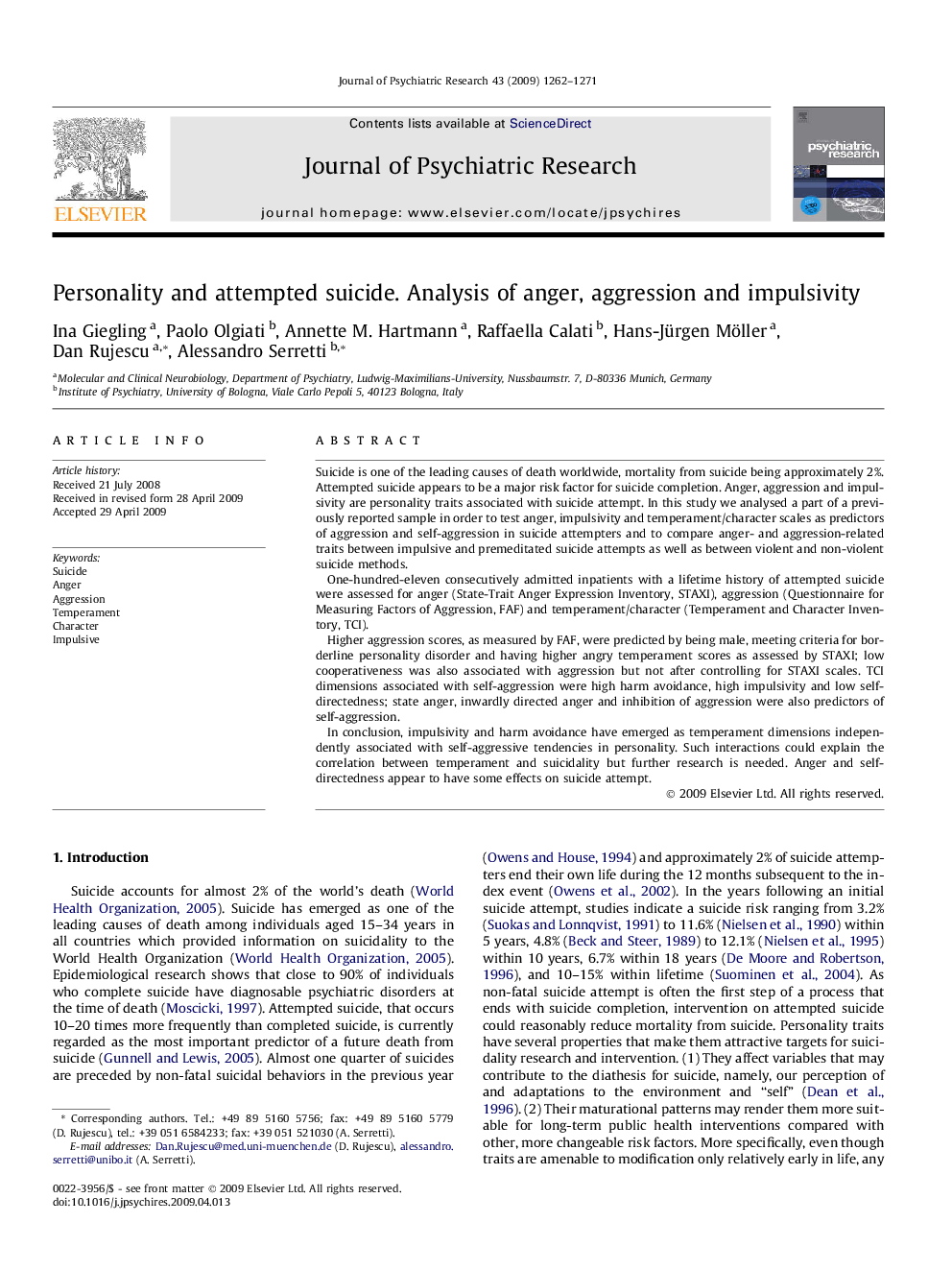 Personality and attempted suicide. Analysis of anger, aggression and impulsivity