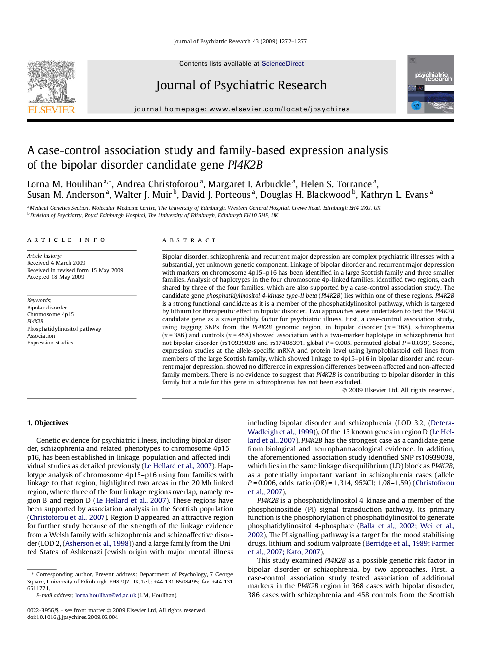 A case-control association study and family-based expression analysis of the bipolar disorder candidate gene PI4K2B