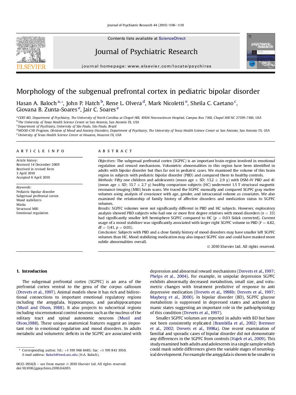 Morphology of the subgenual prefrontal cortex in pediatric bipolar disorder