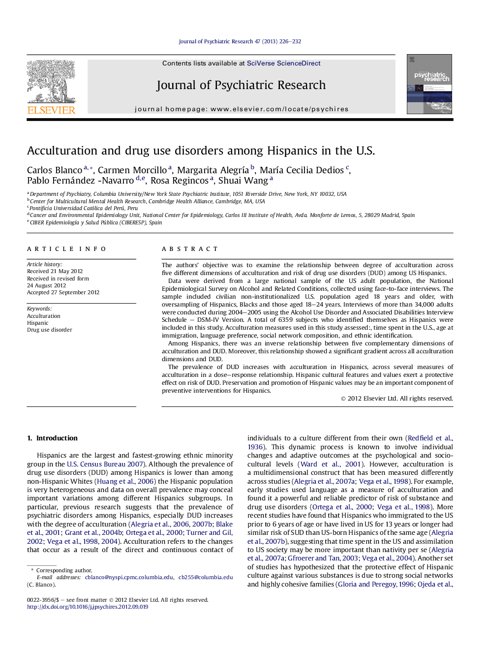 Acculturation and drug use disorders among Hispanics in the U.S.