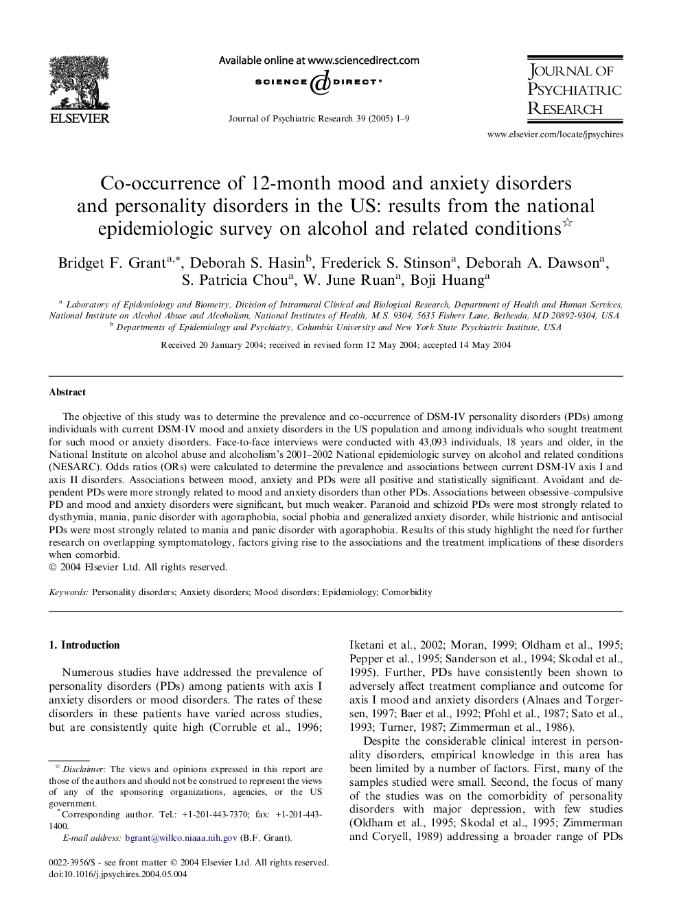 Co-occurrence of 12-month mood and anxiety disorders and personality disorders in the US: results from the national epidemiologic survey on alcohol and related conditions