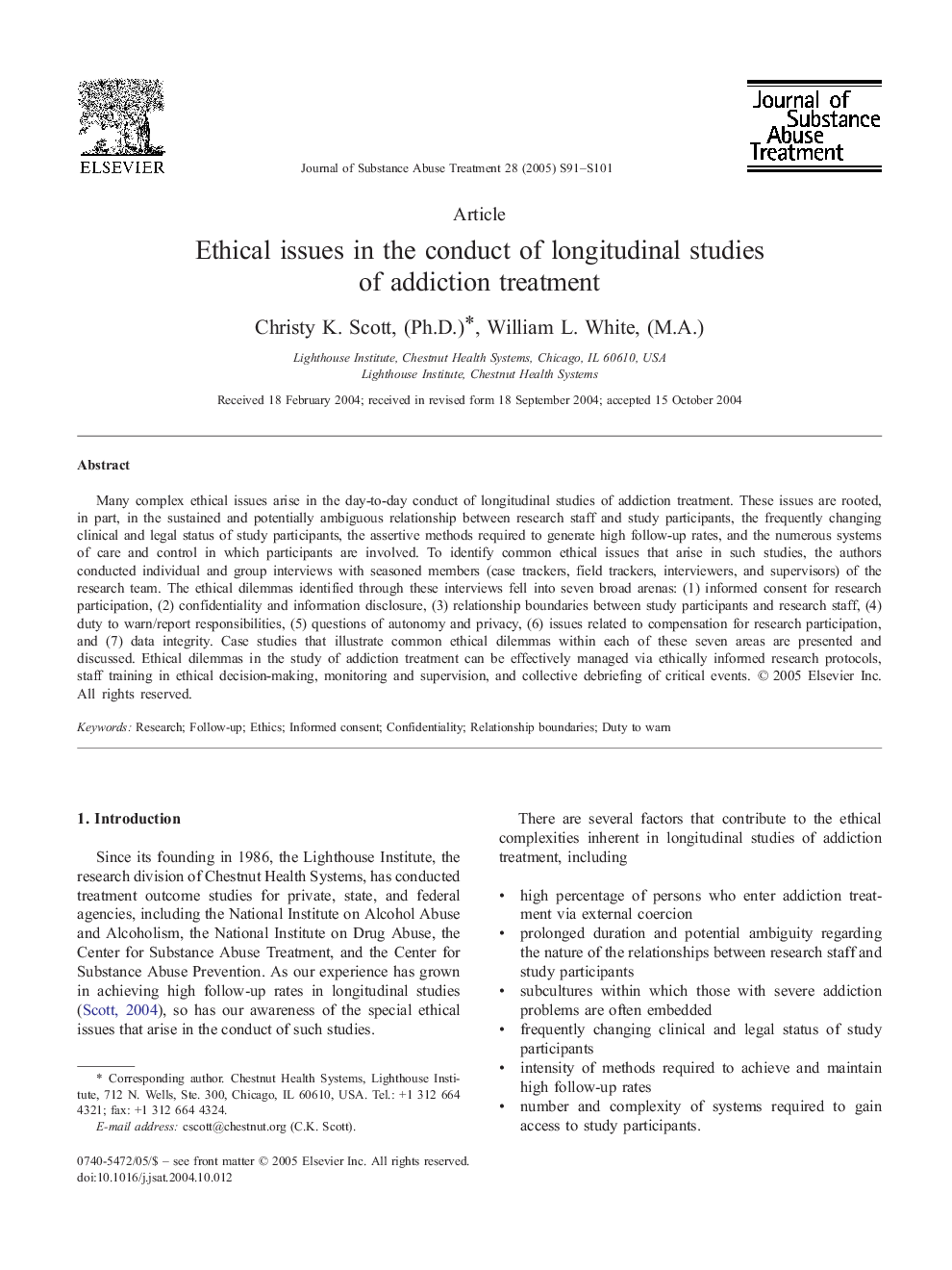 Ethical issues in the conduct of longitudinal studies of addiction treatment