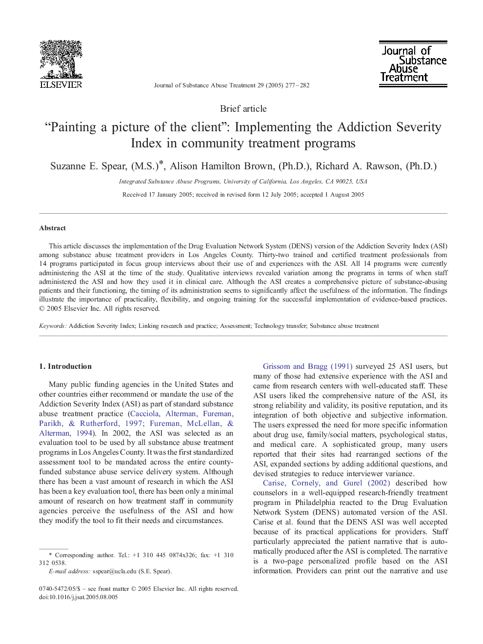 “Painting a picture of the client”: Implementing the Addiction Severity Index in community treatment programs