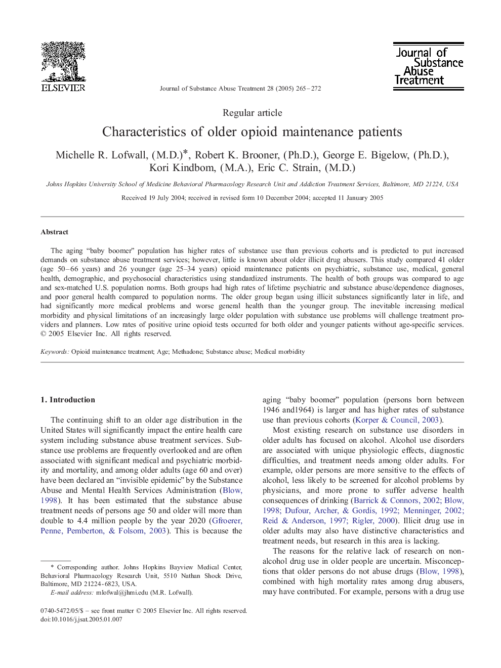 Characteristics of older opioid maintenance patients