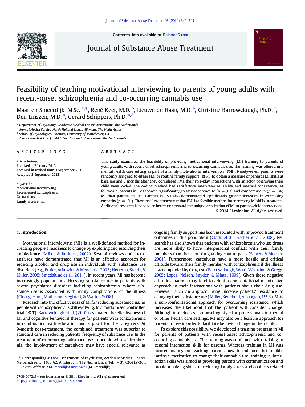 Feasibility of teaching motivational interviewing to parents of young adults with recent-onset schizophrenia and co-occurring cannabis use