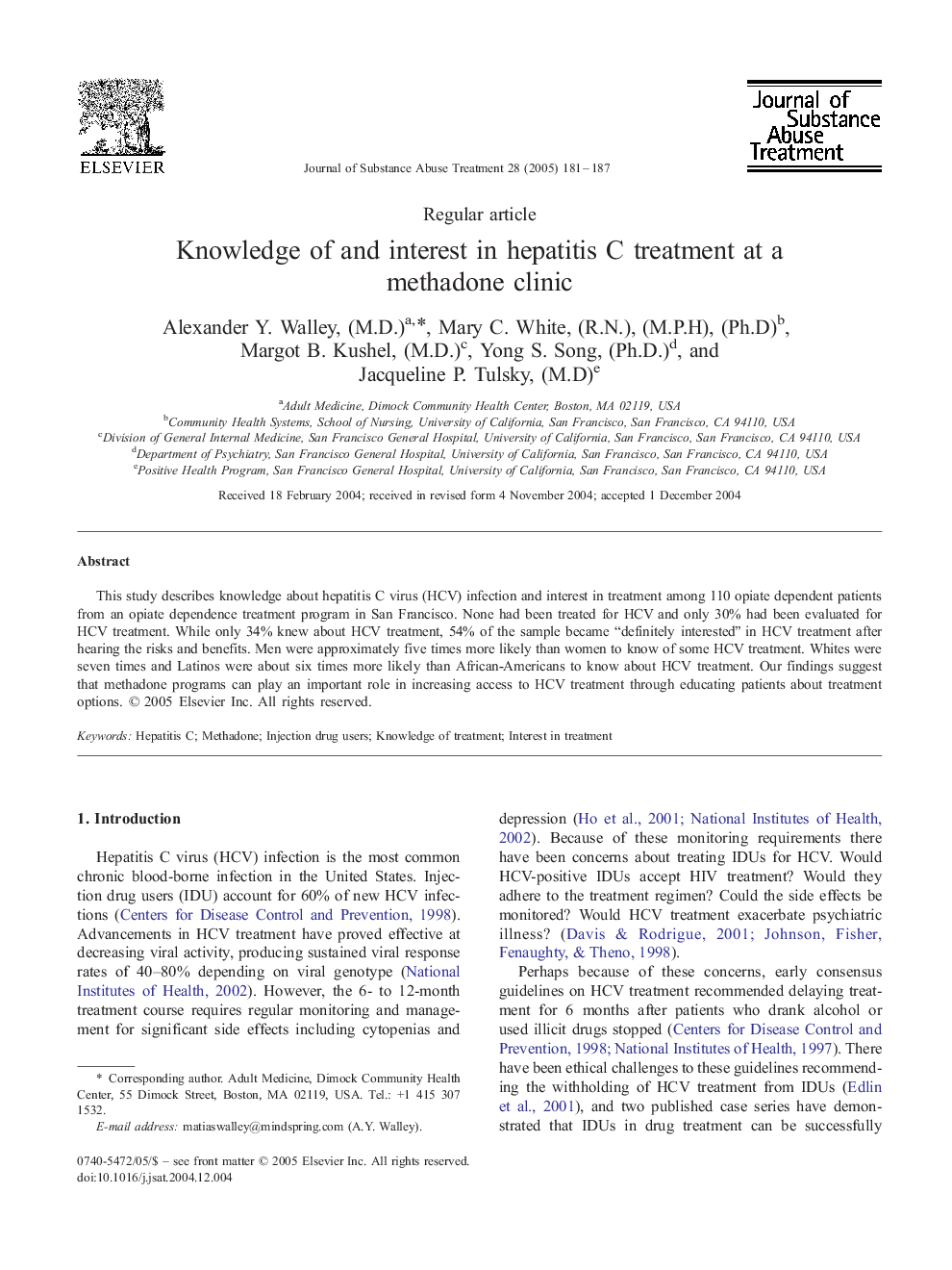 Knowledge of and interest in hepatitis C treatment at a methadone clinic