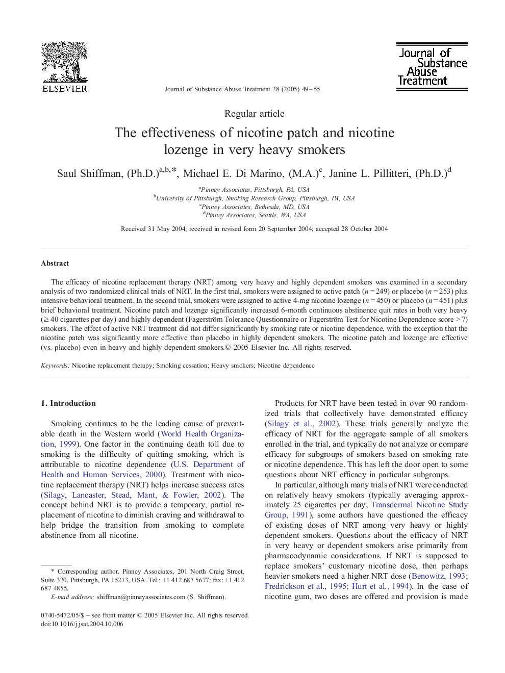 The effectiveness of nicotine patch and nicotine lozenge in very heavy smokers