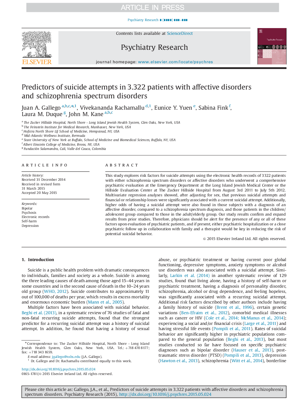 Predictors of suicide attempts in 3.322 patients with affective disorders and schizophrenia spectrum disorders