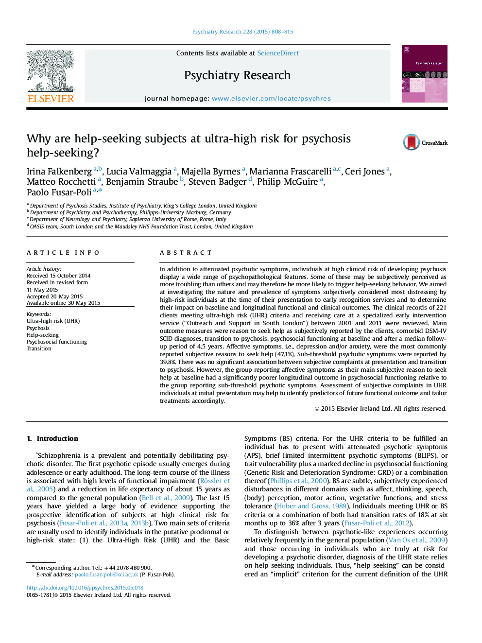 Why are help-seeking subjects at ultra-high risk for psychosis help-seeking?