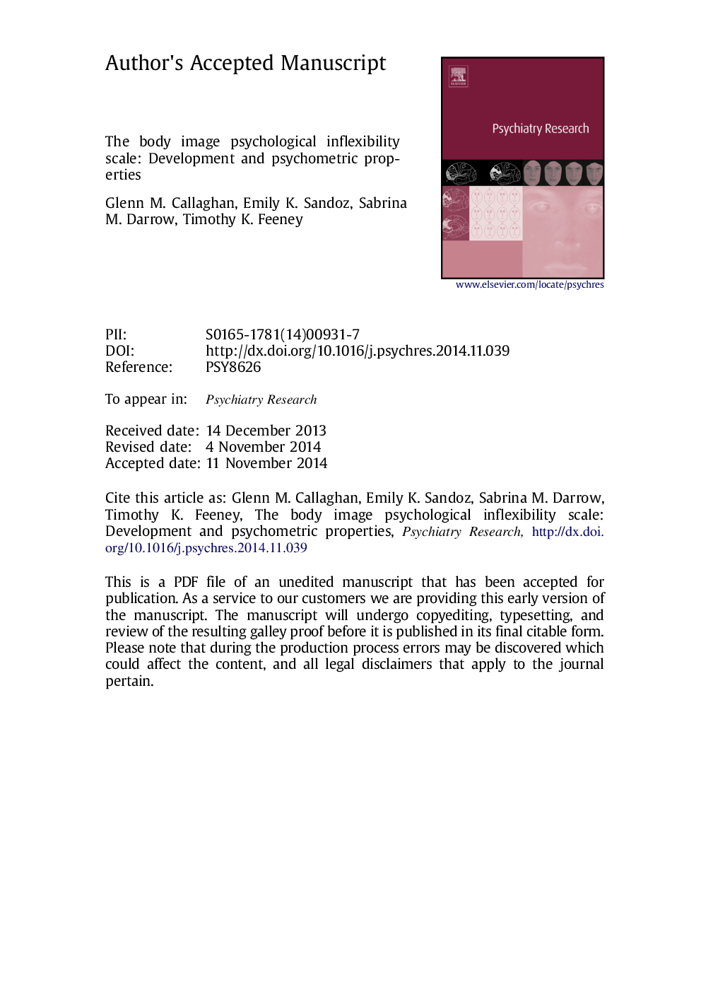 The Body Image Psychological Inflexibility Scale: Development and psychometric properties