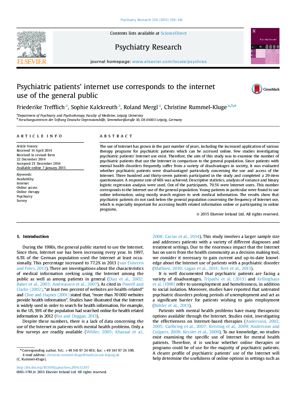 Psychiatric patients×³ internet use corresponds to the internet use of the general public