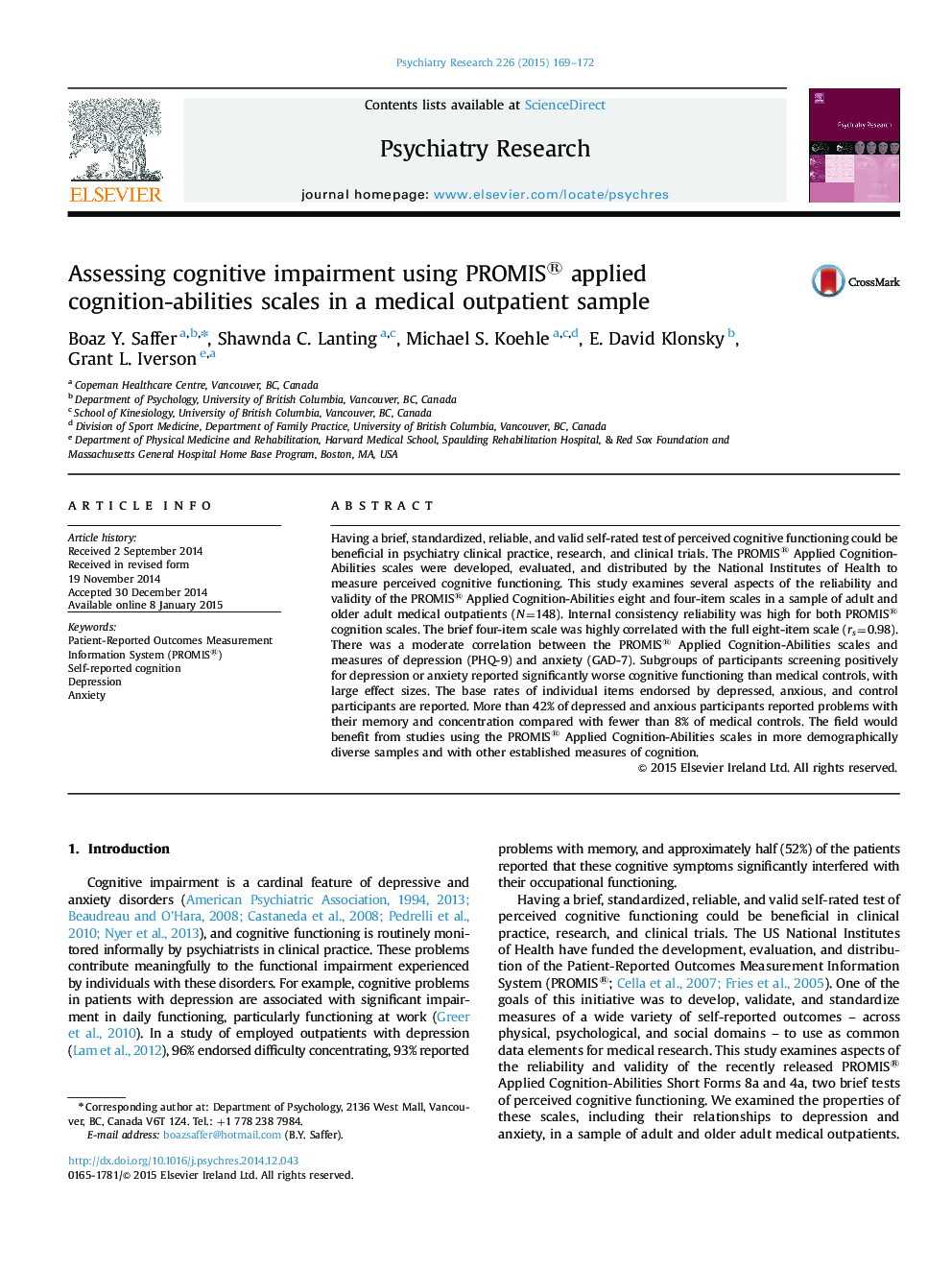 Assessing cognitive impairment using PROMIS® applied cognition-abilities scales in a medical outpatient sample