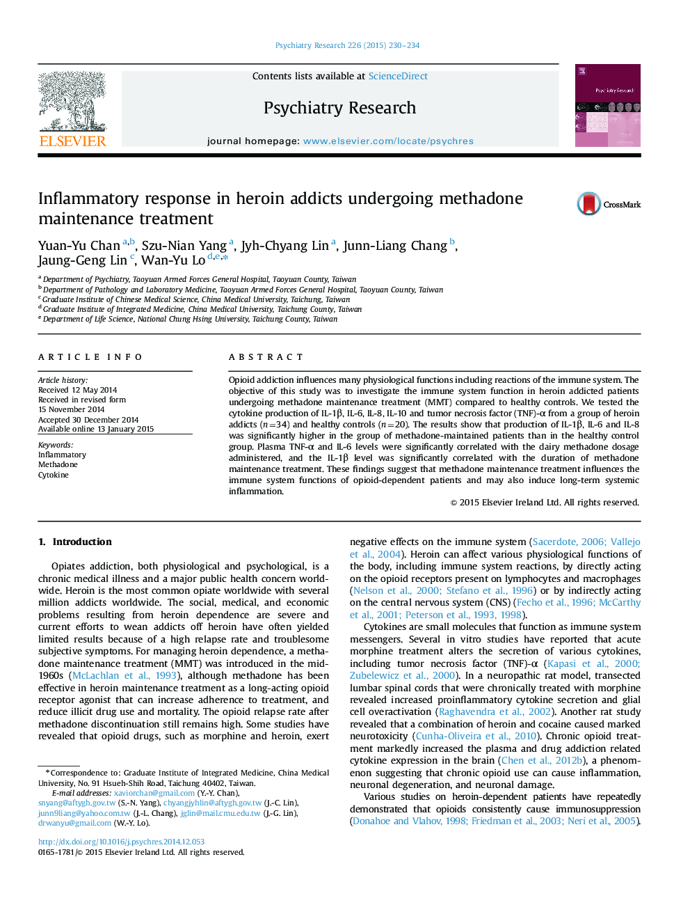 Inflammatory response in heroin addicts undergoing methadone maintenance treatment