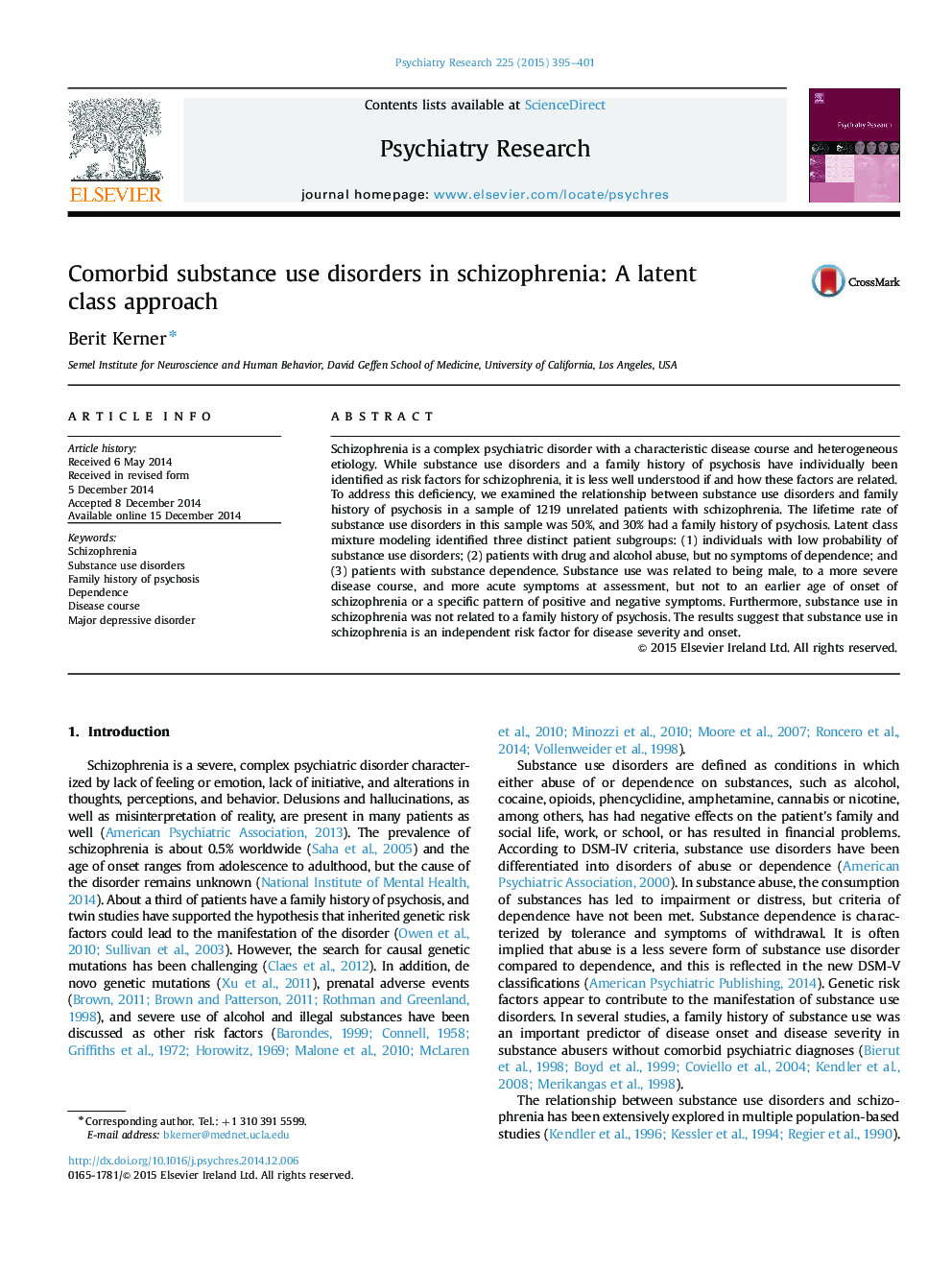 Comorbid substance use disorders in schizophrenia: A latent class approach