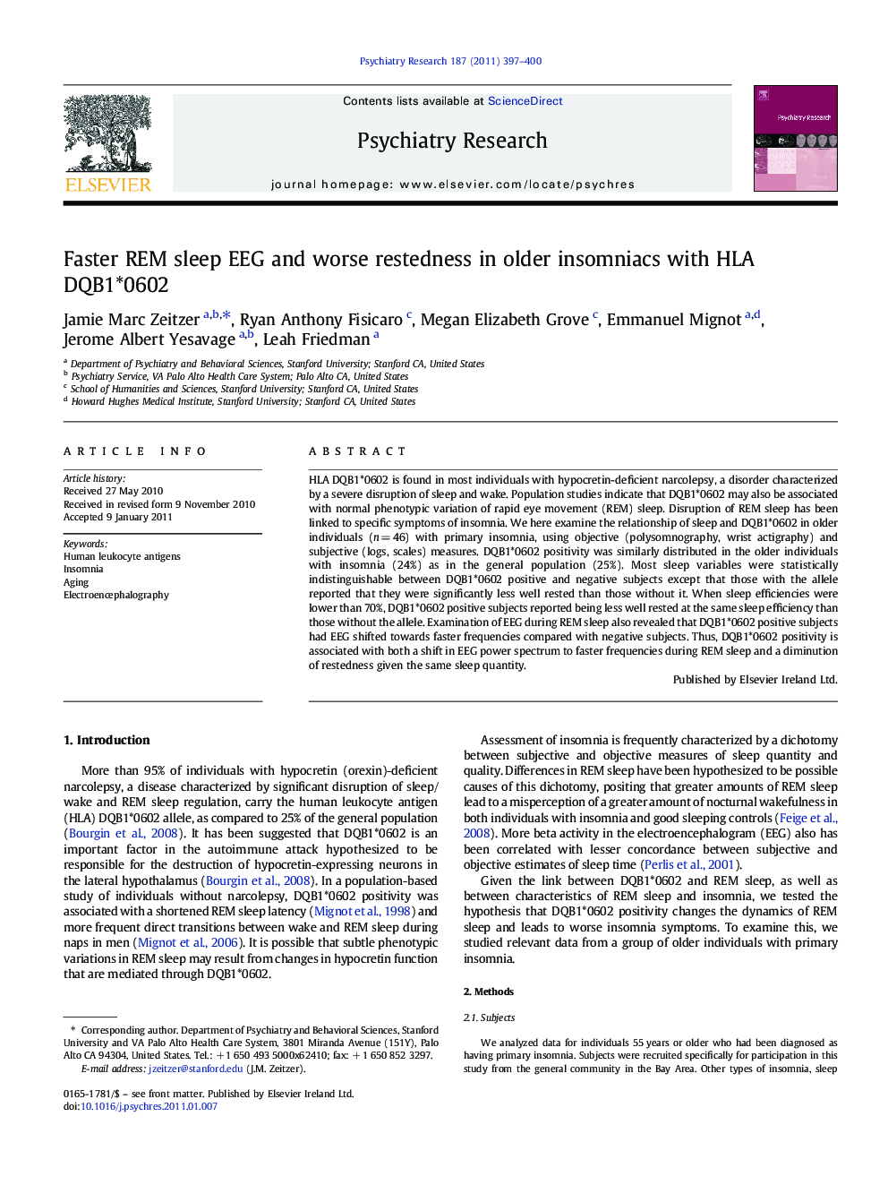 Faster REM sleep EEG and worse restedness in older insomniacs with HLA DQB1*0602