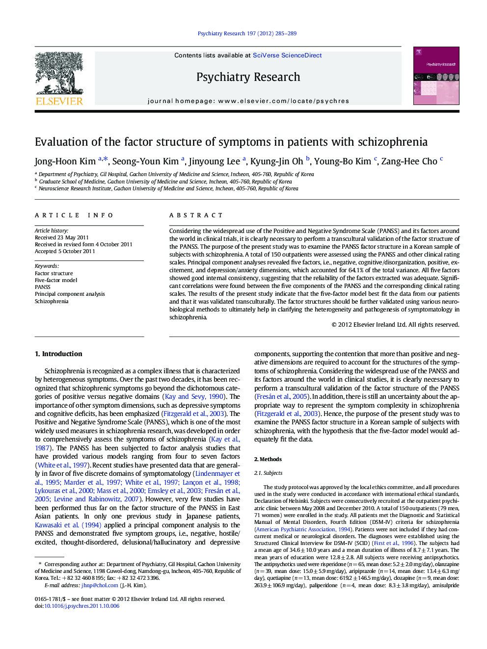 Evaluation of the factor structure of symptoms in patients with schizophrenia