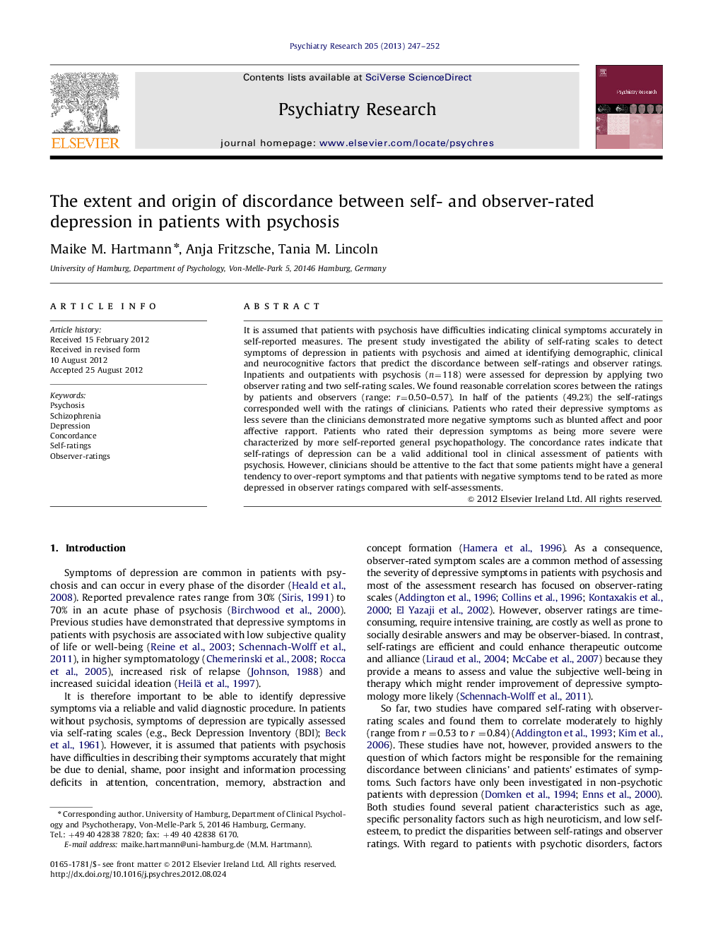 The extent and origin of discordance between self- and observer-rated depression in patients with psychosis