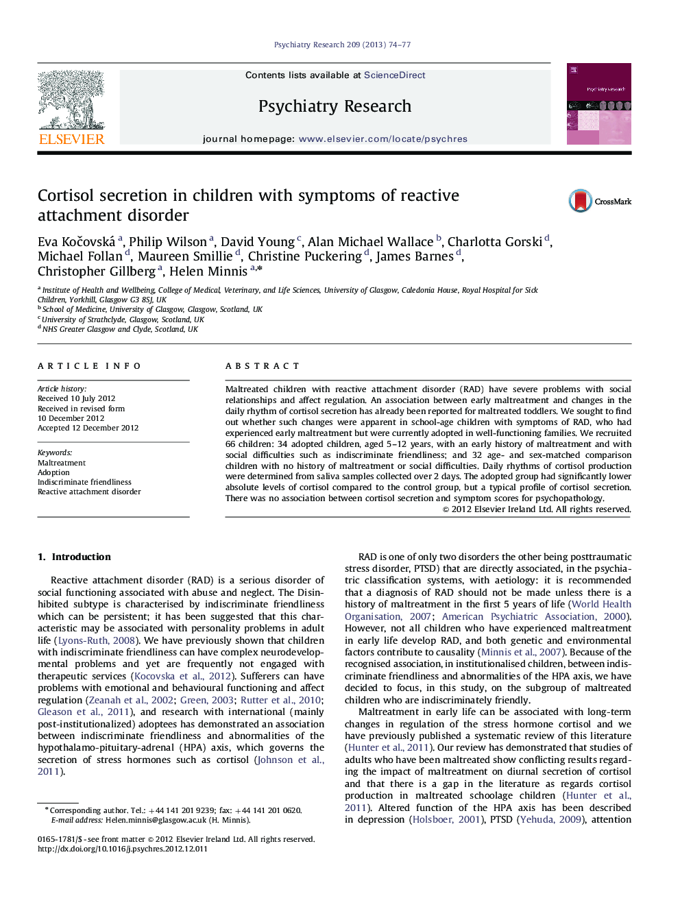 Cortisol secretion in children with symptoms of reactive attachment disorder