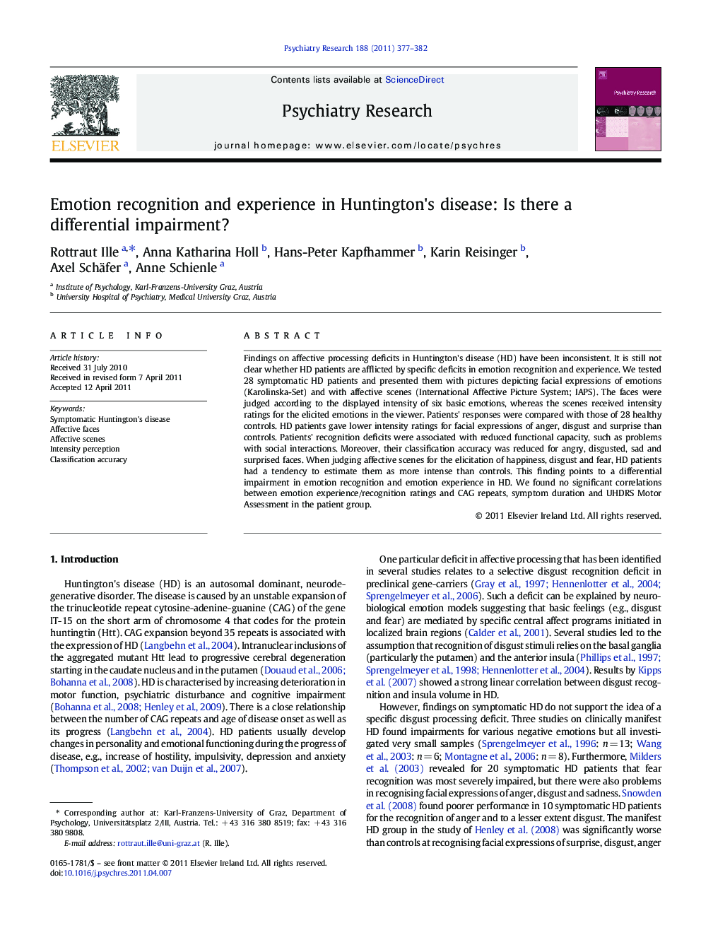 Emotion recognition and experience in Huntington's disease: Is there a differential impairment?