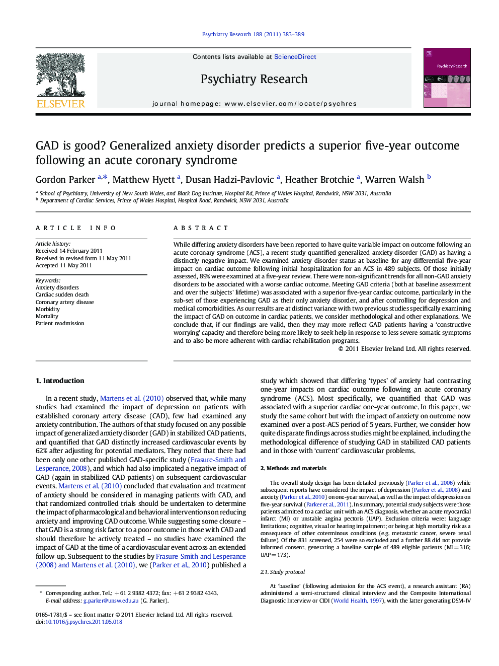 GAD is good? Generalized anxiety disorder predicts a superior five-year outcome following an acute coronary syndrome