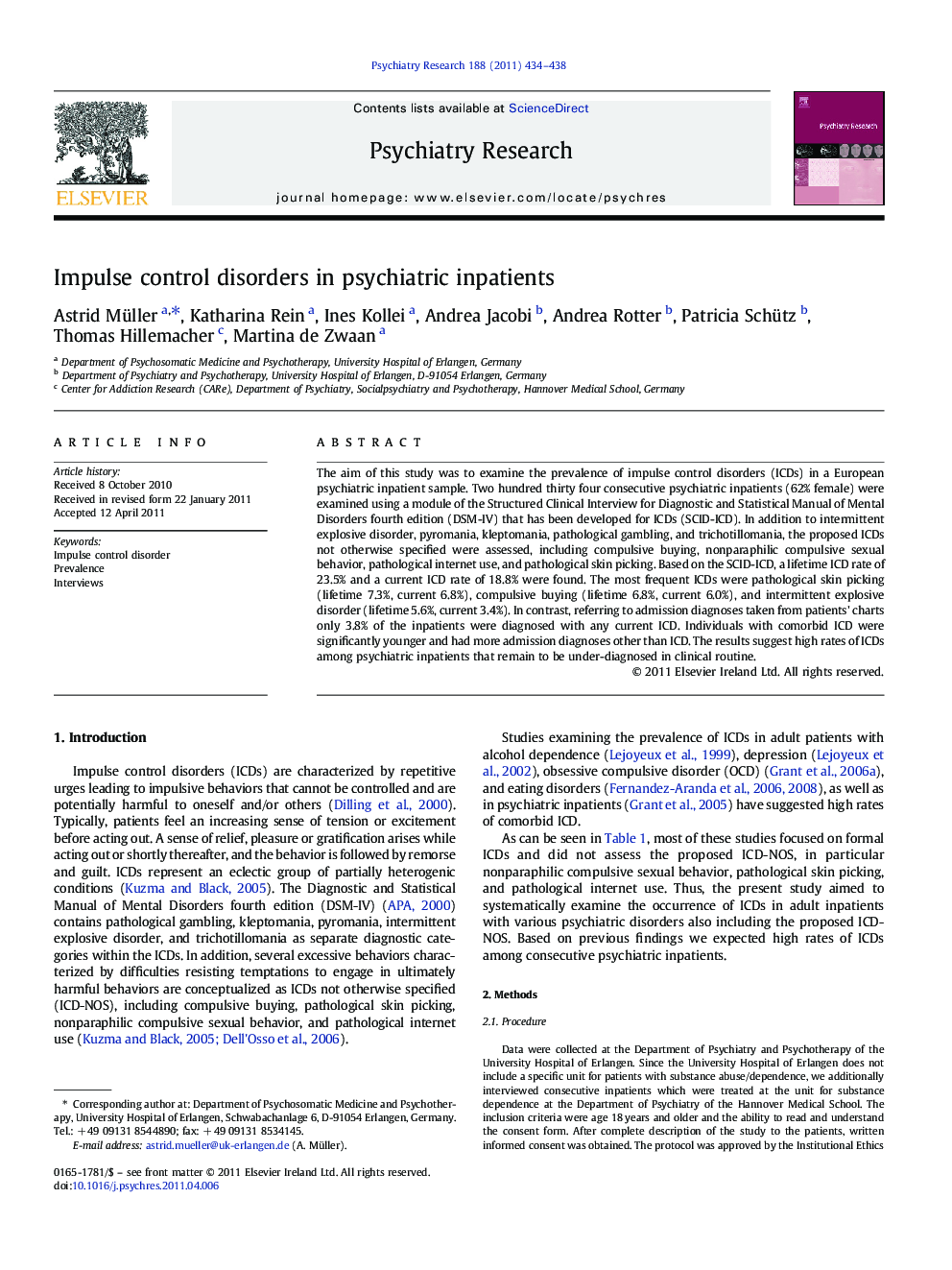 Impulse control disorders in psychiatric inpatients