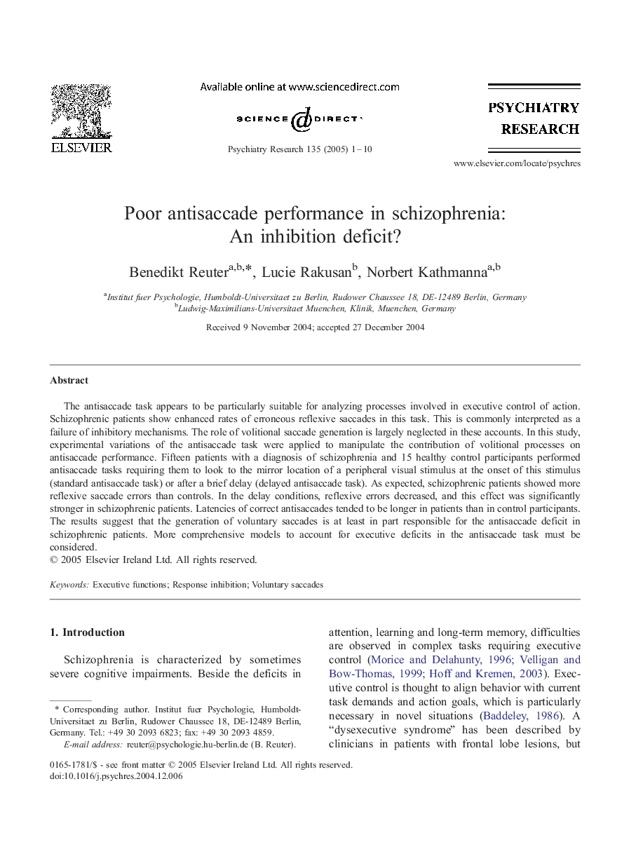 Poor antisaccade performance in schizophrenia: An inhibition deficit?