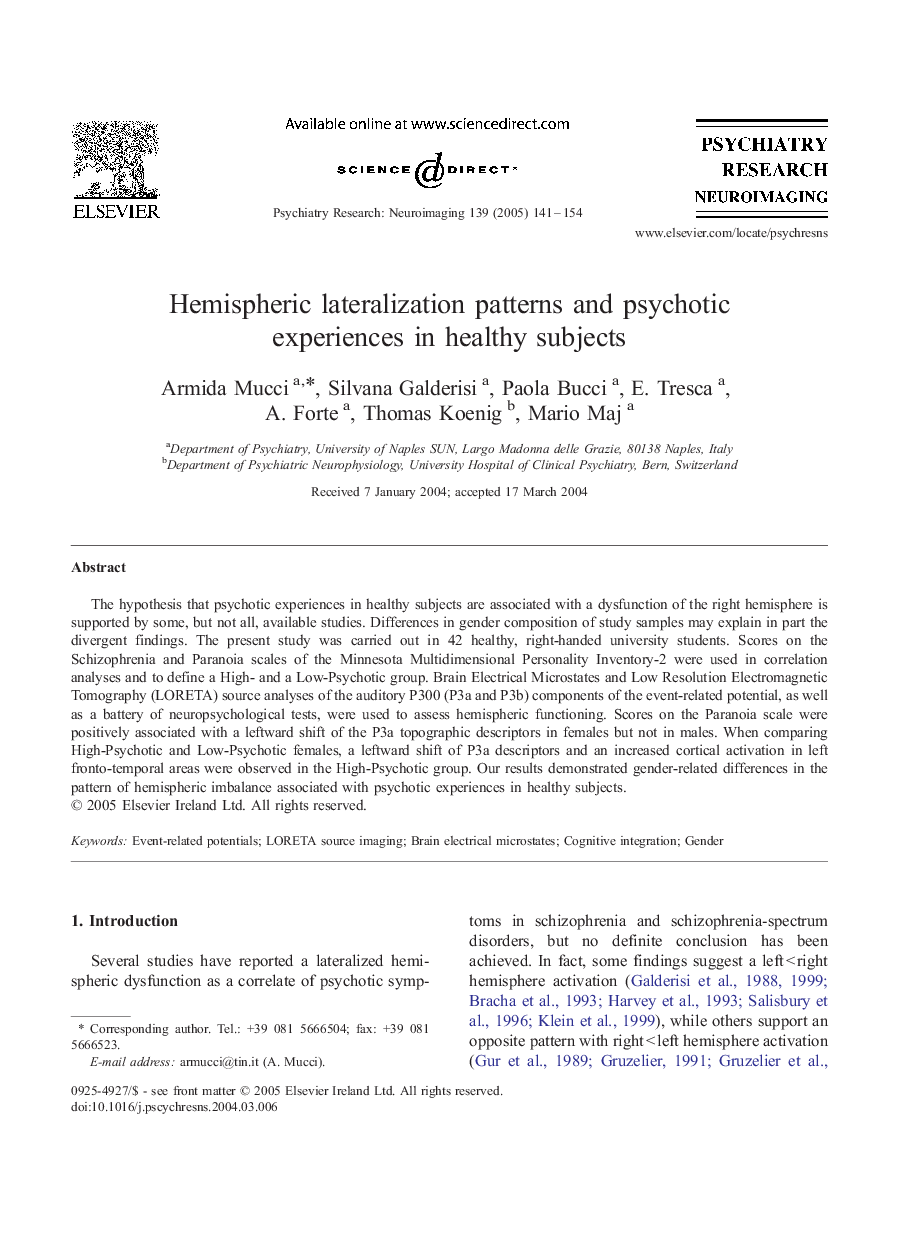 Hemispheric lateralization patterns and psychotic experiences in healthy subjects