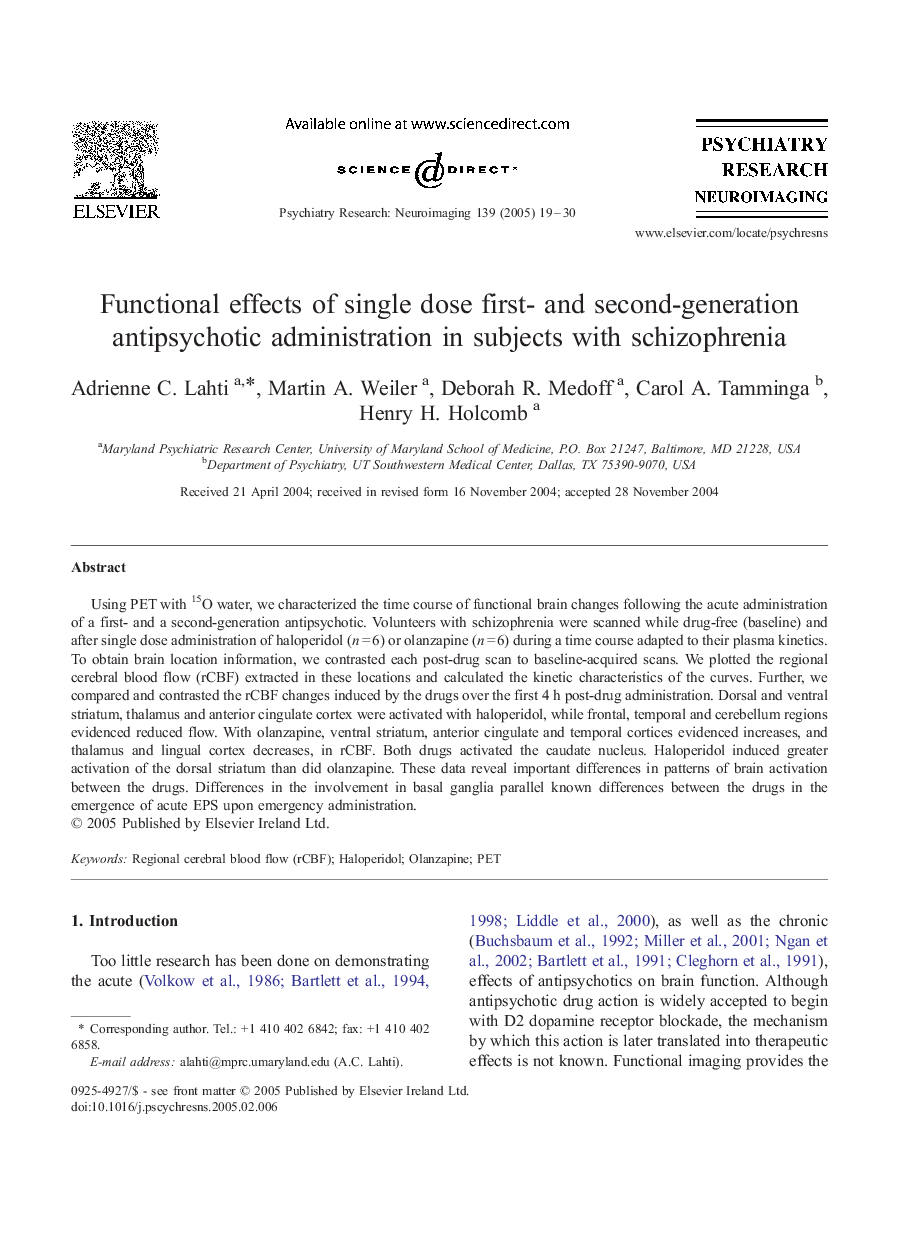 Functional effects of single dose first- and second-generation antipsychotic administration in subjects with schizophrenia