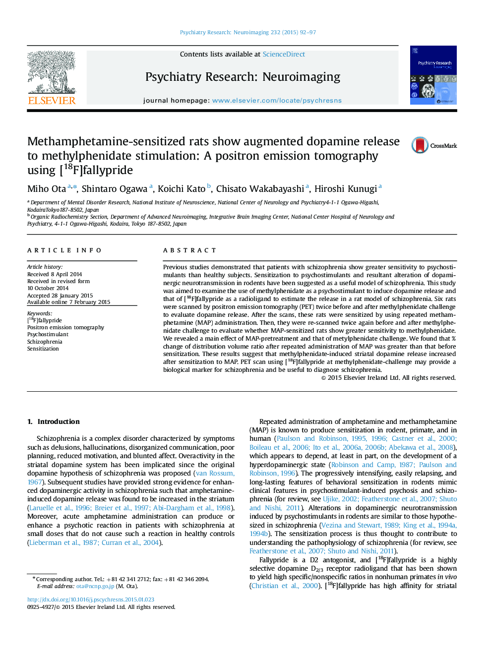 Methamphetamine-sensitized rats show augmented dopamine release to methylphenidate stimulation: A positron emission tomography using [18F]fallypride