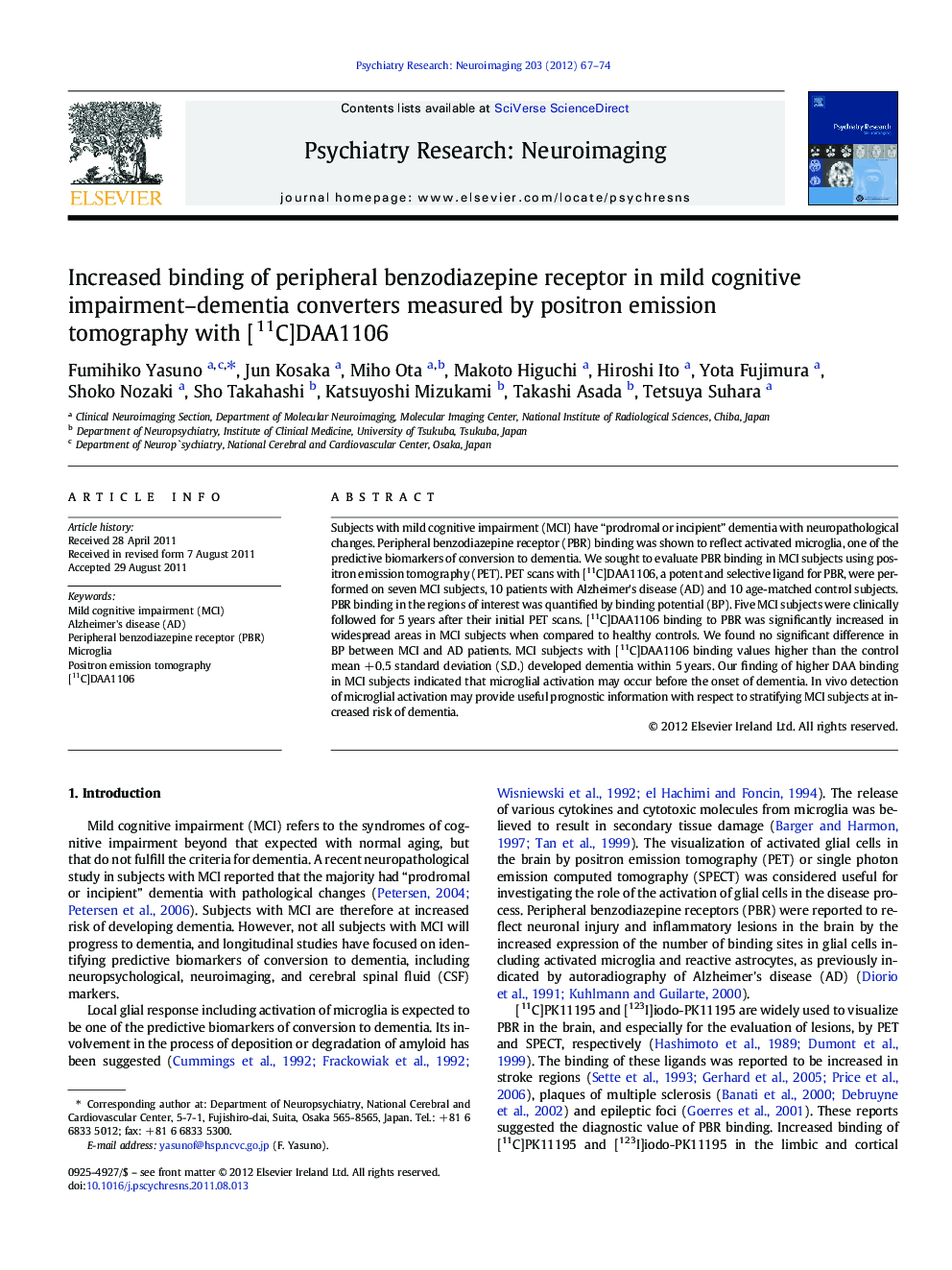 Increased binding of peripheral benzodiazepine receptor in mild cognitive impairment-dementia converters measured by positron emission tomography with [11C]DAA1106