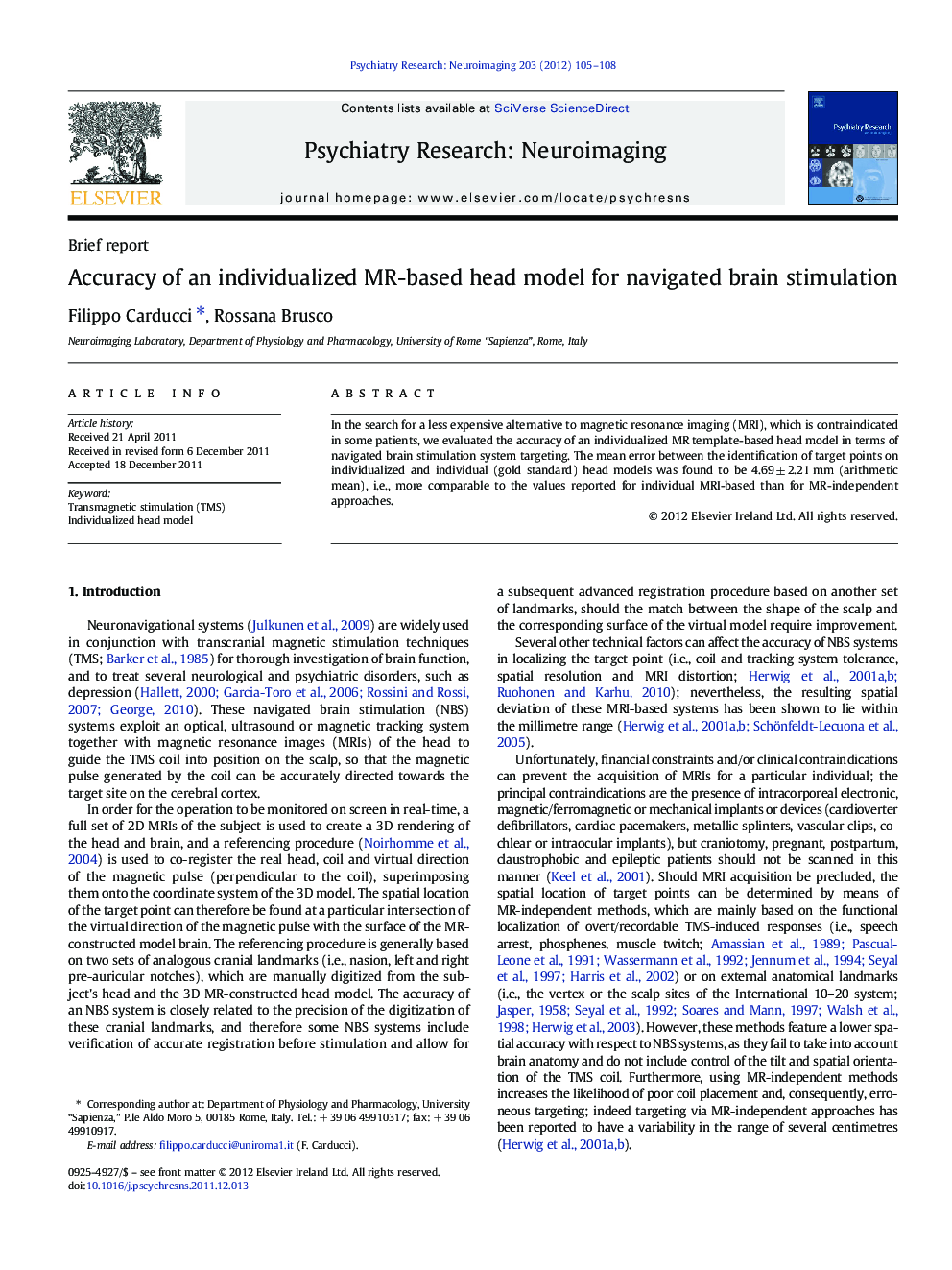 Accuracy of an individualized MR-based head model for navigated brain stimulation