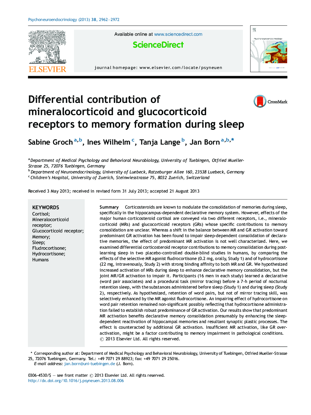 سهم دیفرانسیل از گیرنده های مواد معدنی و گلوکوکورتیکوئیدی به شکل گیری حافظه در طول خواب 