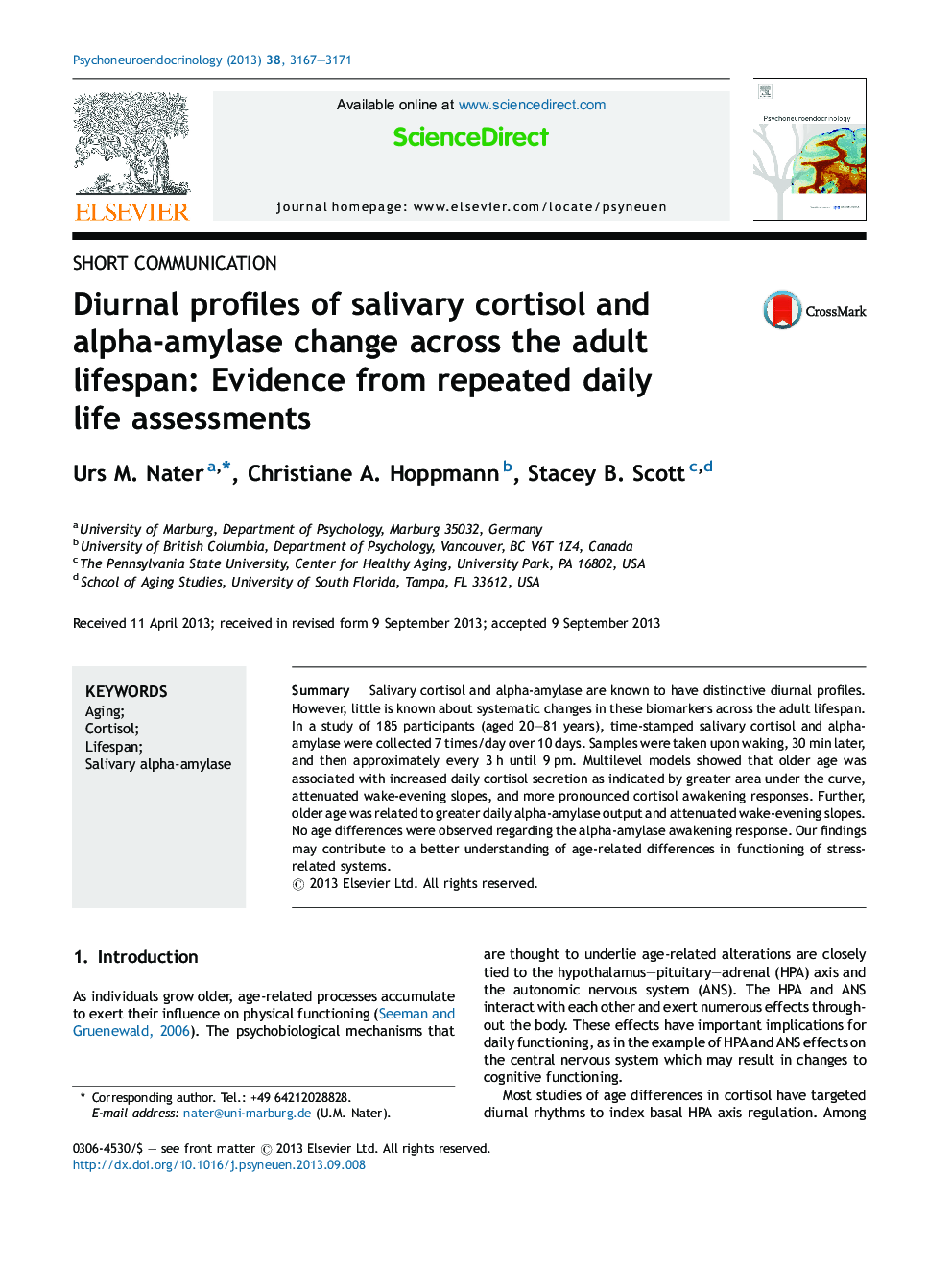 Diurnal profiles of salivary cortisol and alpha-amylase change across the adult lifespan: Evidence from repeated daily life assessments