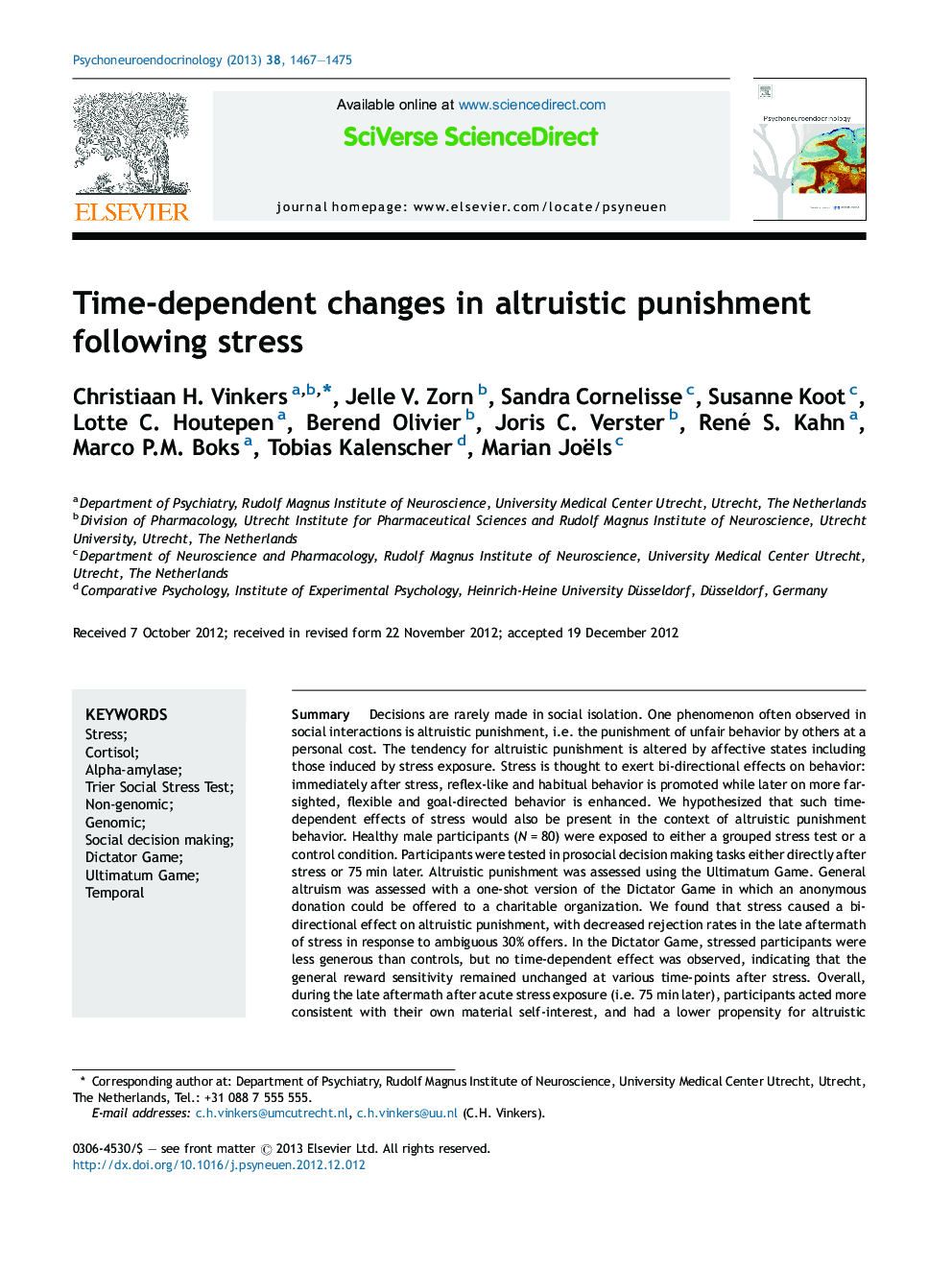 Time-dependent changes in altruistic punishment following stress