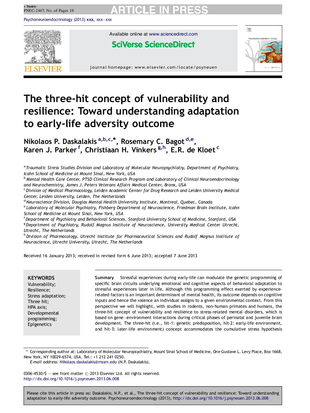 The three-hit concept of vulnerability and resilience: Toward understanding adaptation to early-life adversity outcome