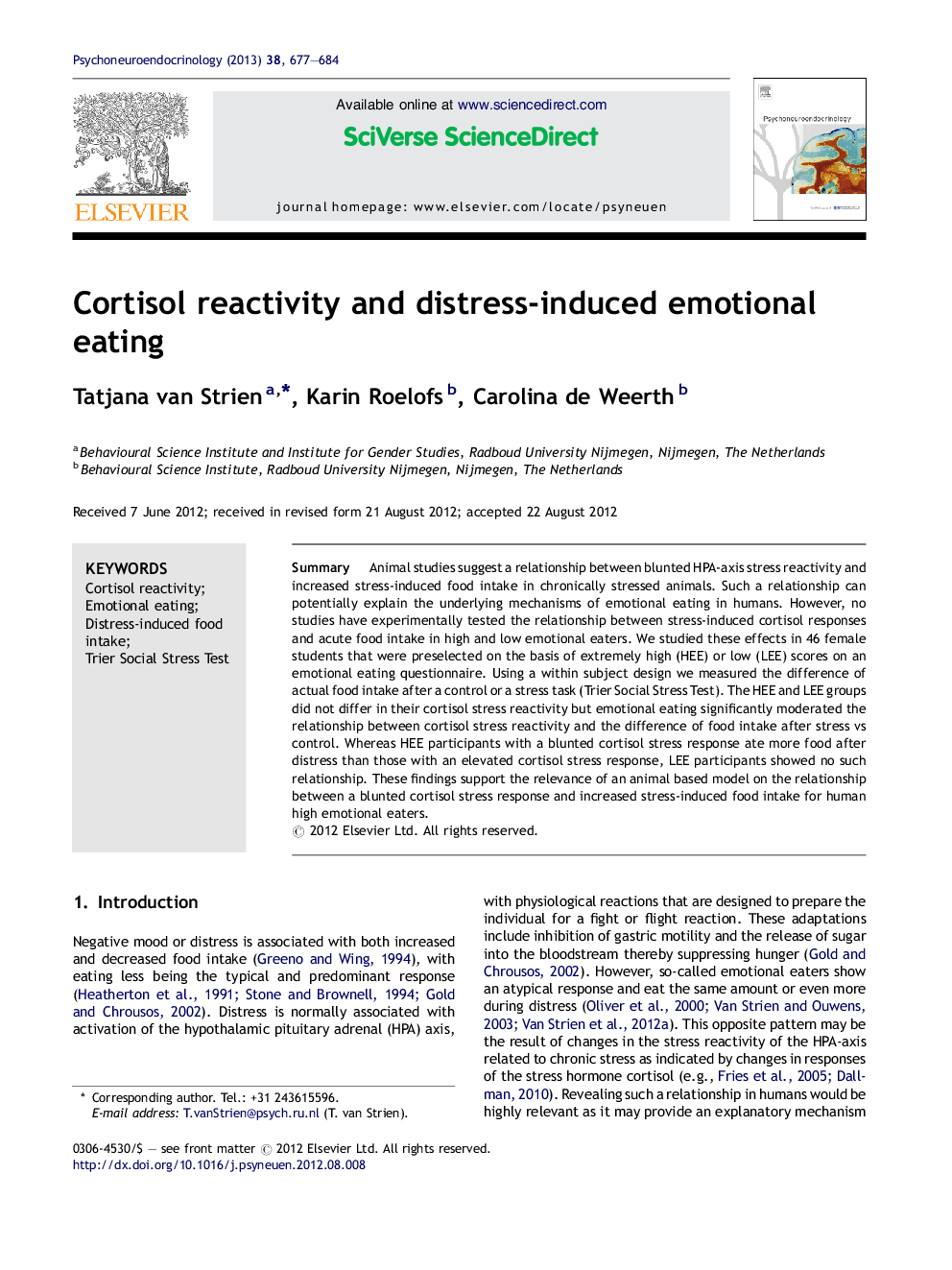 Cortisol reactivity and distress-induced emotional eating