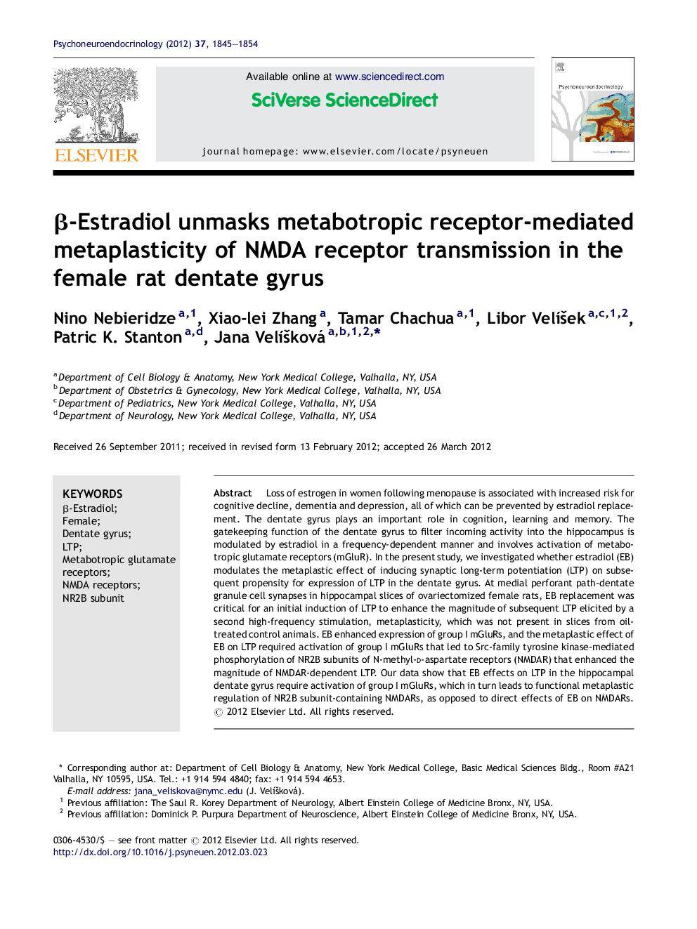 Î²-Estradiol unmasks metabotropic receptor-mediated metaplasticity of NMDA receptor transmission in the female rat dentate gyrus