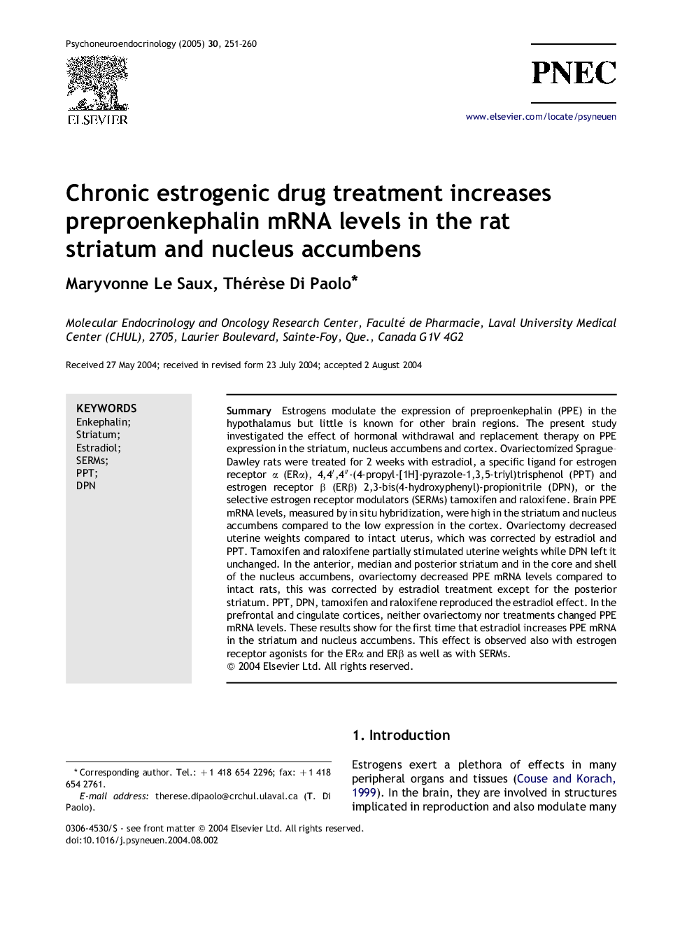 Chronic estrogenic drug treatment increases preproenkephalin mRNA levels in the rat striatum and nucleus accumbens