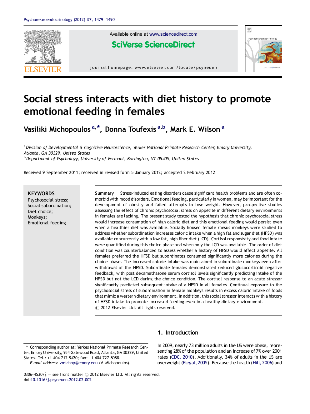 Social stress interacts with diet history to promote emotional feeding in females