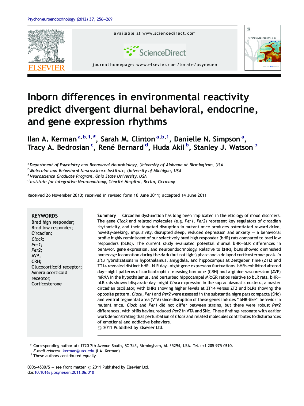 Inborn differences in environmental reactivity predict divergent diurnal behavioral, endocrine, and gene expression rhythms