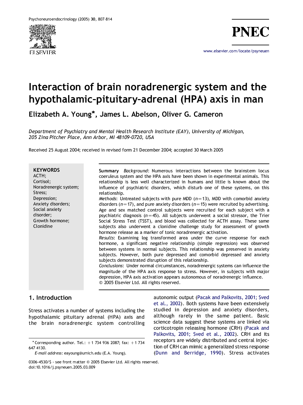 Interaction of brain noradrenergic system and the hypothalamic-pituitary-adrenal (HPA) axis in man