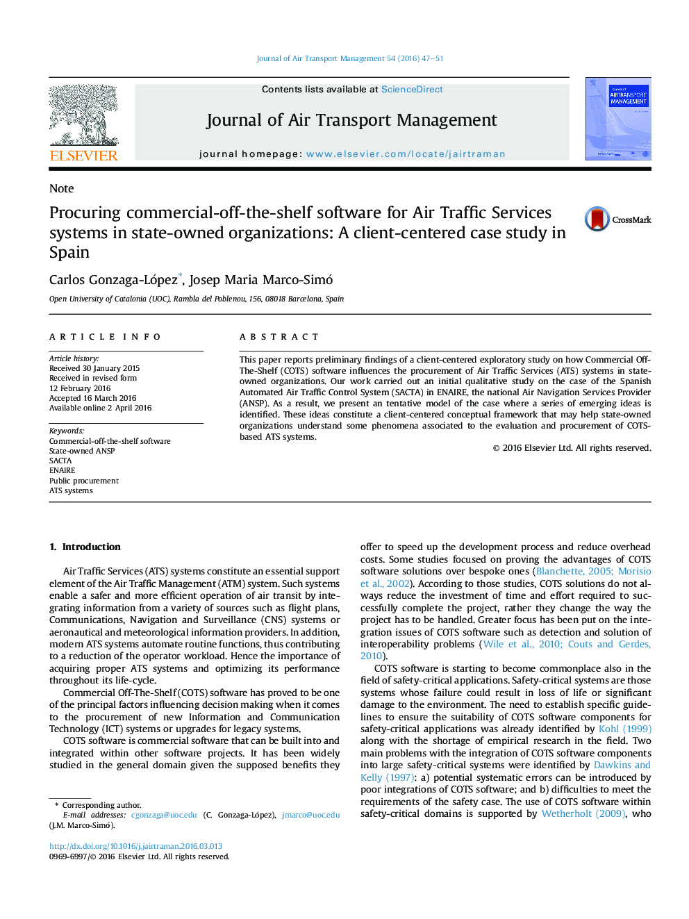 Procuring commercial-off-the-shelf software for Air Traffic Services systems in state-owned organizations: A client-centered case study in Spain