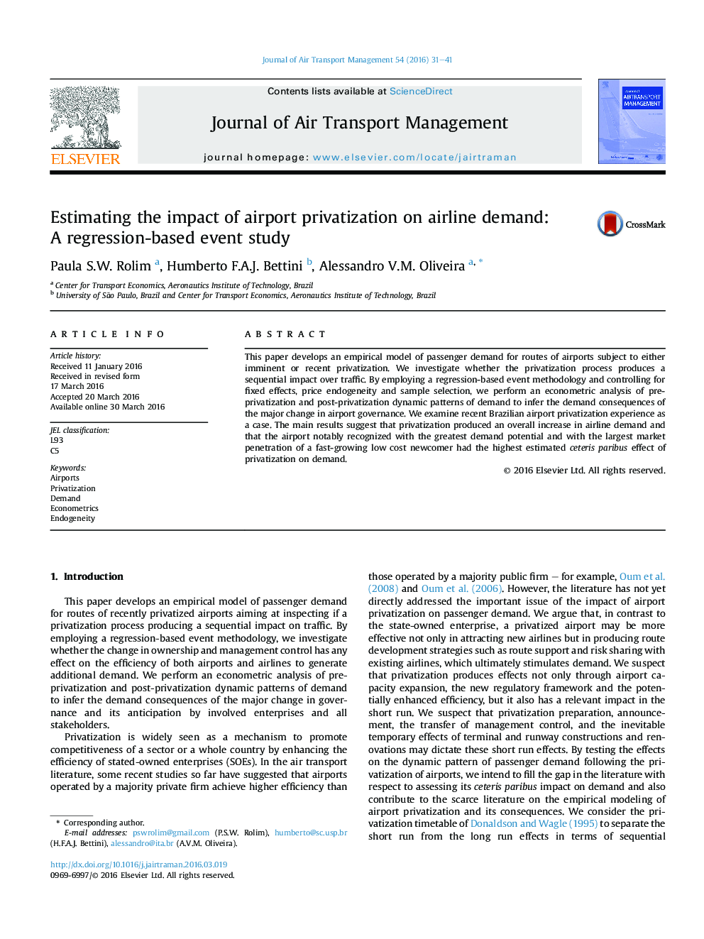 Estimating the impact of airport privatization on airline demand: A regression-based event study