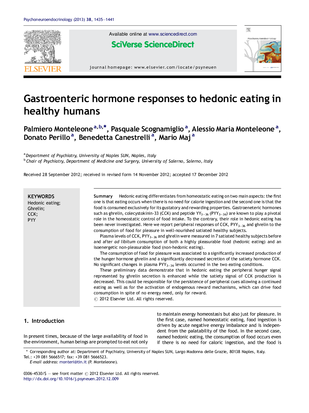 Gastroenteric hormone responses to hedonic eating in healthy humans