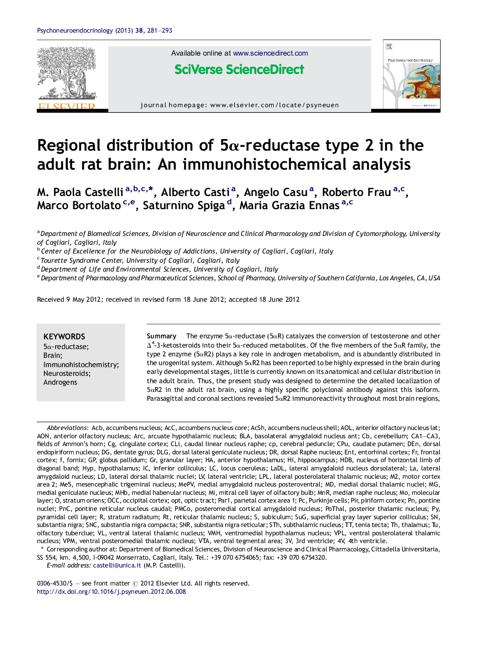 Regional distribution of 5Î±-reductase type 2 in the adult rat brain: An immunohistochemical analysis