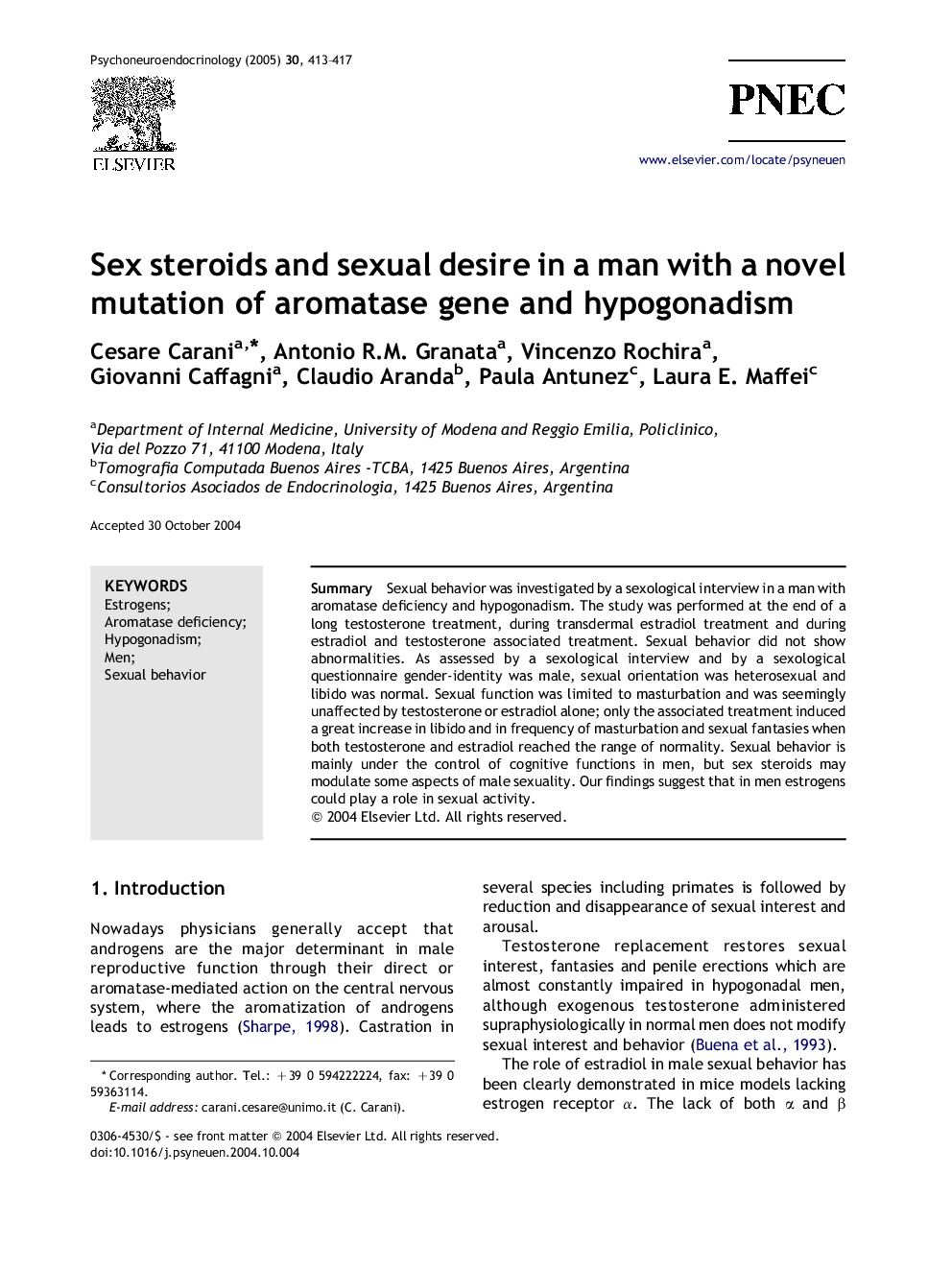 Sex steroids and sexual desire in a man with a novel mutation of aromatase gene and hypogonadism