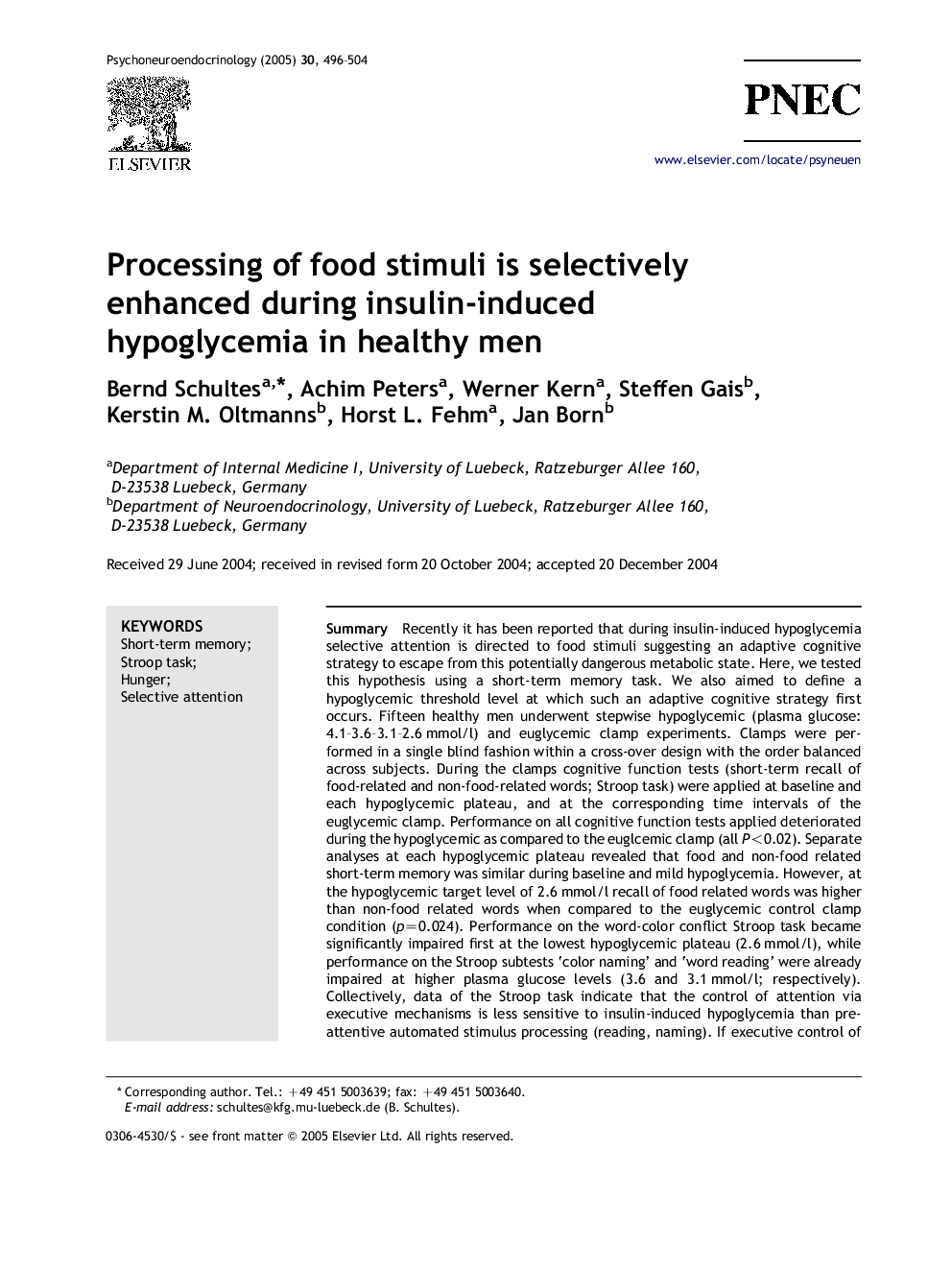 Processing of food stimuli is selectively enhanced during insulin-induced hypoglycemia in healthy men