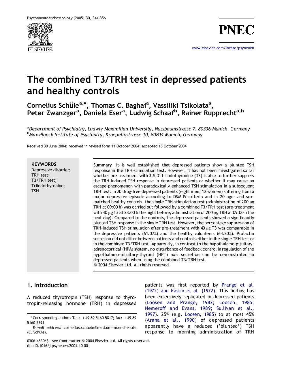 The combined T3/TRH test in depressed patients and healthy controls