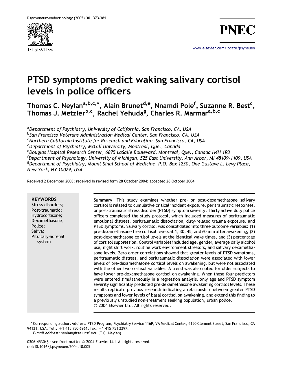 PTSD symptoms predict waking salivary cortisol levels in police officers