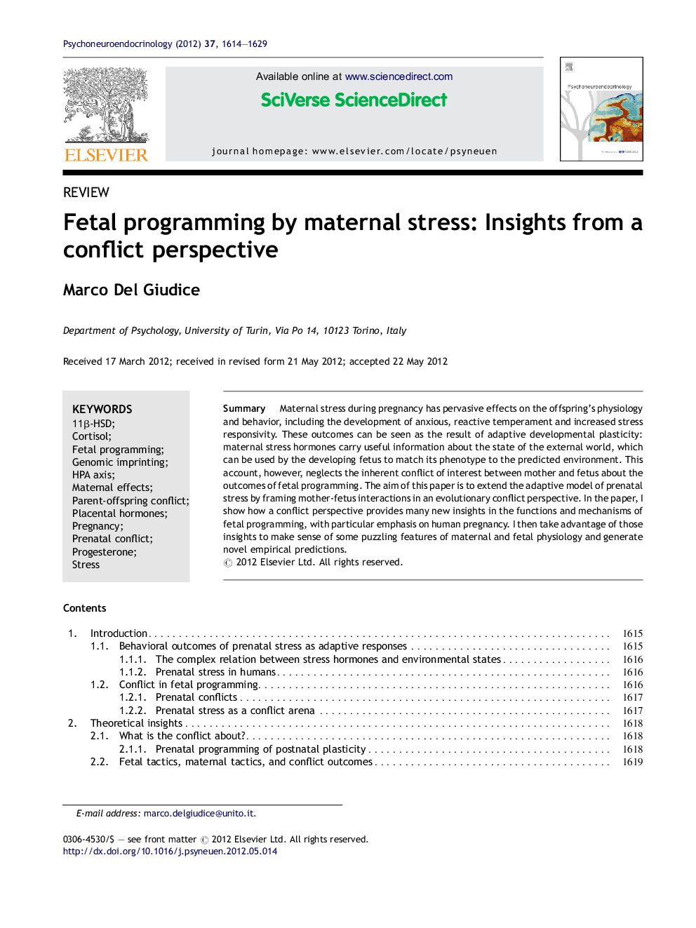 Fetal programming by maternal stress: Insights from a conflict perspective